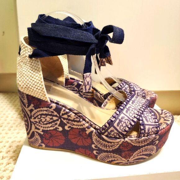 Stuart Weitzman "Theodora & Callum" Platform Wedge Espadrilles Sz.8/38 Ret $360 - Picture 1 of 14